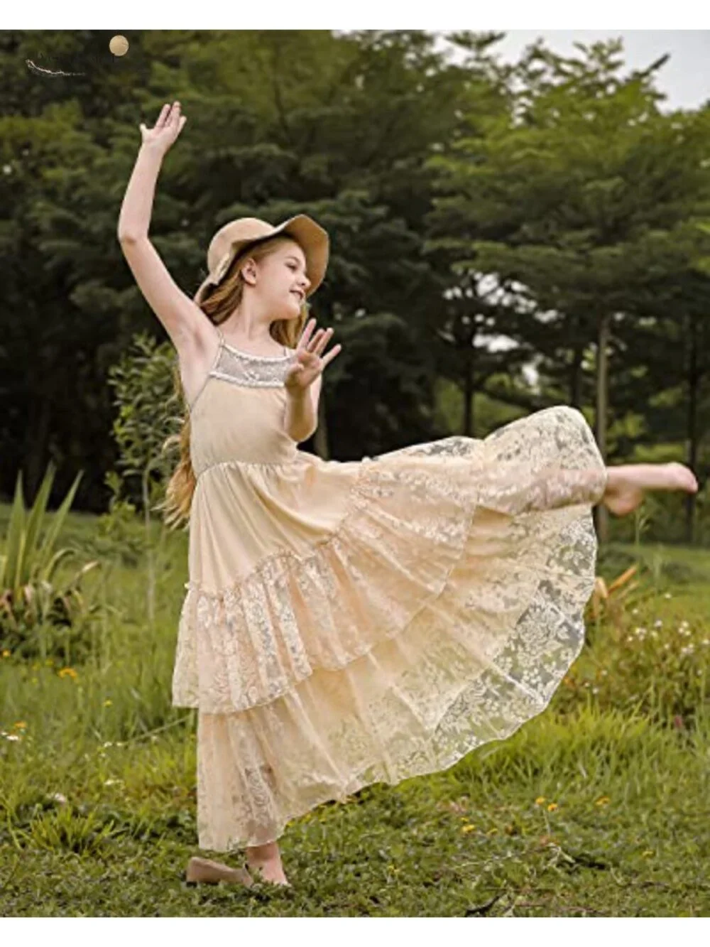 Girls Lace Back Tulle Maxi Flower Girl Dress Formal Party Holiday